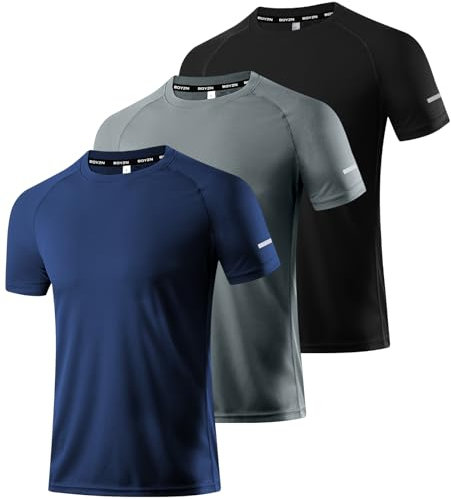 3er Pack Herren Sport T-Shirt Kurzarm Rundhals Atmungsaktiv Schnelltrocknendes Funktionsshirt Laufshirt Fitnessshirt Trainingsshirt für Running Workout Bodybuilding Black/Navy/Dark Grey-3P04-M