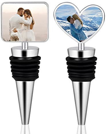 OXYEFEI Bouchon de Bouteille Personnalisés avec Photos Bouchons de Vin Durable pour Champagne Vin et Mousseux Protecteur de Joint, Hommes Femmes Cadeau Chic (carré)