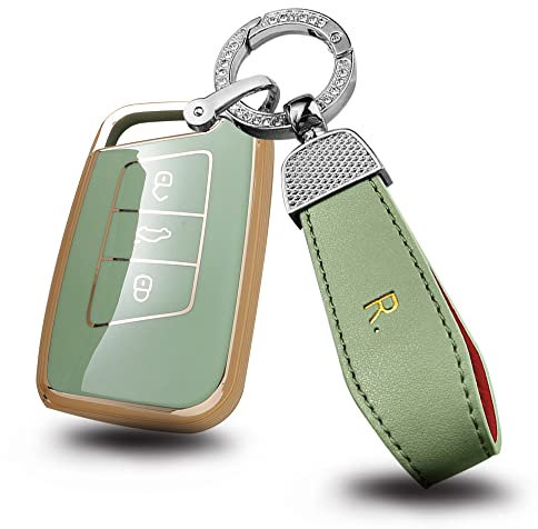 ontto TPU Autoschlüssel Hülle Passt für VW Passat B8 CC Arteon Atlas Jetta Magotan Golf Skoda Kodiaq Superb A7 Fernbedienung Cover Schlüsselanhänger Schutzhülle Schlüsselcover Schlüsselbox-Grün R