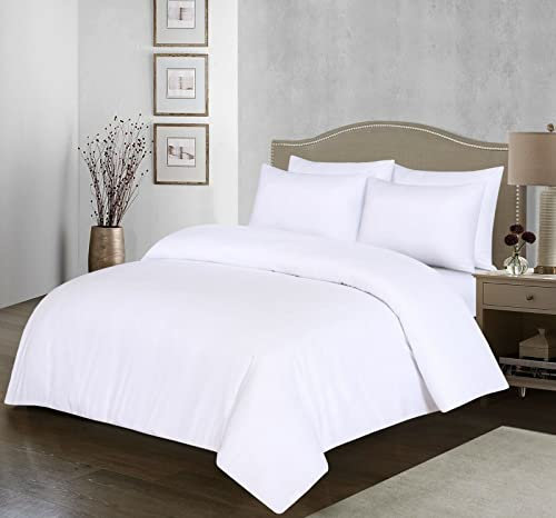 100% Egyptian Cotton Duvet Cover Set |200 Thread Count Plain Dyed Duvet Quilt Cover Set With Free Pillowcases| Non-Iron Easycare Bedding Set - Single Double King Super King Sizes (White, Super King)