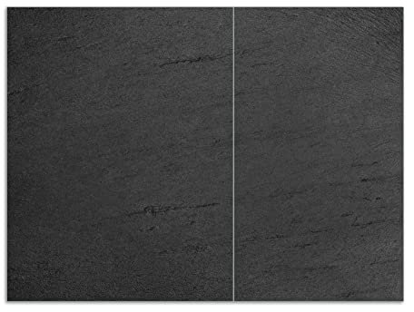 Wallario Herdabdeckplatte/Spritzschutz aus Glas, 2-teilig, 70x52cm, für Ceran- und Induktionsherde, Motiv Schwarze Schiefertafel Optik - Steintafel