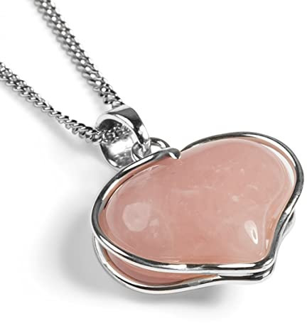 Natural Rose Quartz and 925 Sterling Silver Romantic Love Heart Necklace, Handmade Jewellery, Valentines Gift, January Birthstone