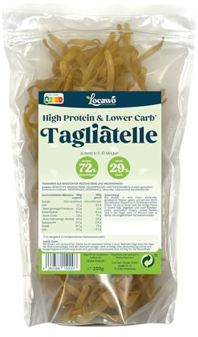 Locawo High Protein & Low Carb Nudeln Tagliatelle | 76% weniger Kohlenhydrate | 12-fache Menge Ballaststoffe | Vegan