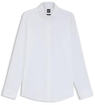 BOSS Herren H-HANK-spread-DC-214 Slim-Fit Hemd aus elastischem Baumwoll-Twill Weiß 43