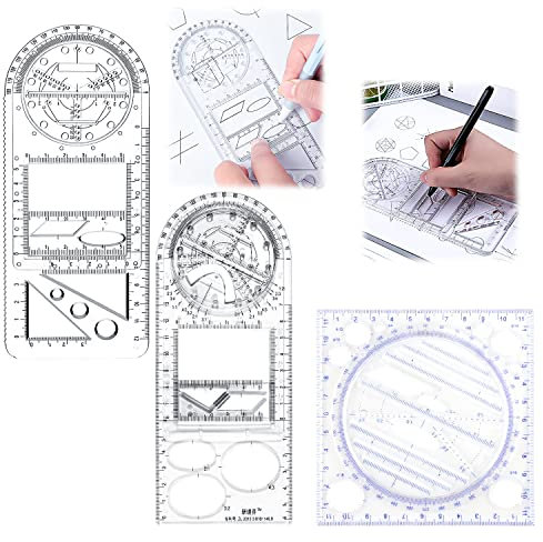 3 Stück Kunststoff Schablonen Klare Architektur Schablonen Kreise Mass Lineal Geometrische Schablonen Kreise und Ovale Zeichnung Herrscher Für Büro Schule Gebäude Schalungen