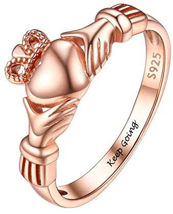 Rose Gold Claddagh Personalised Rings Sterling Silver Ring Silver Stacking Personalised Rings