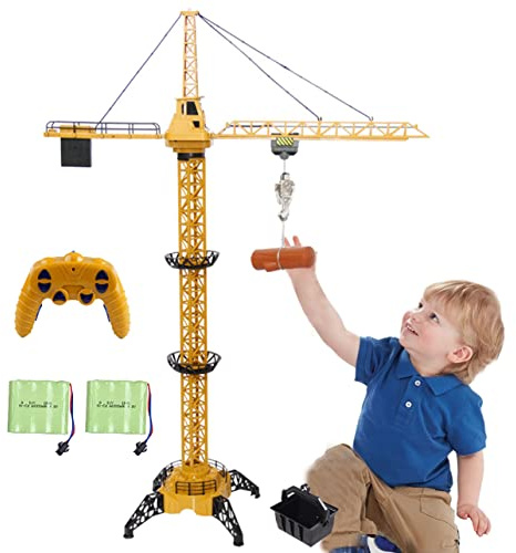 KNACKTOYZ 6 Channel Remote Control Crane Toy for Kids - 50.4 inch RC Tower Crane with LED Lights & Sounds, 680° Rotation Lift Construction Vehicles, Excavator Toy for Ages 4,5,6,7,8 Boys & Girls