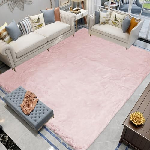 Latepis Tapis Doux Rose 180x270 cm Moelleux Salon Fausse Fourrure Chambre Grand Tapis Descente de Lit Lavable Poil Ras Rectangulaire