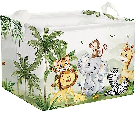 Clastyle Tropical Animal Baby Laundry Hamper Collapsible Clothes Kids Storage Basket Waterproof Boys Girls Toy Box for Nursery Room, Lion Elephant, 40 * 30 * 30 cm