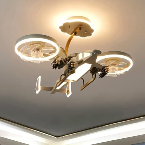 NOGRAX Kids Airplane Chandelier Helicopter Shape Ceiling Fan Boys' Bedroom Ceiling Fan Lamp 81cm x 90cm x 50mm Grey