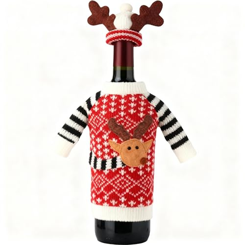 Warmhm 2st Weihnachten Rentier Flasche Kleidung Weihnachtsmittelstück Weihnachtswein Deckt Rentier-ornament Miniatur-pullover-mütze Holiday Wine Bottle Cover Weihnachtsflasche Weinflasche