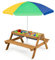 RELAX4LIFE 3 en 1 Juego de mesa y sillas de jardín para niños, mesa de picnic con sombrilla y 2 bandejas, mesa y bancos de exterior para jardín, terraza y balcón (modelo 7)