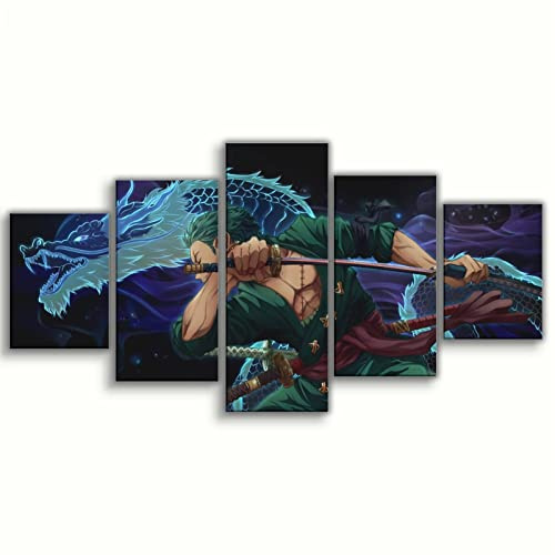Generisch 5 Stück Anime Zoro Leinwand Poster Wandkunst-Dekordruck, Piratenjäger, für Wohnzimmer, Schlafzimmer, Dekoration Ungerahmt 40x22 zoll