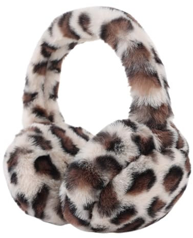 XIAOHAWANG Cache-oreilles moelleux pour femme et garçon - Cache-oreilles pliable en peluche - Cache-oreilles d'hiver - Pour temps froid, Blanc/léopard, taille unique