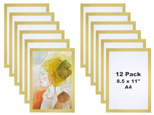 PATIKIL A4 Magnetic Picture Frame, 12 Pcs Magnetic Sign Holder Self Adhesive Display Frame Reusable Double Sided for Refrigerator White Board Window Wall Photo Artwork, Gold