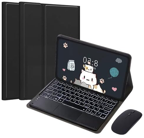 EHLCYS Funda con Teclado Táctil para Lenovo Tab P12 12,7 Pulgadas TB370FU 2023 Tableta, Teclado Bluetooth Inalámbrico Desmontable Retroiluminado De 7 Colores, Funda Delgada con Soporte,Negro