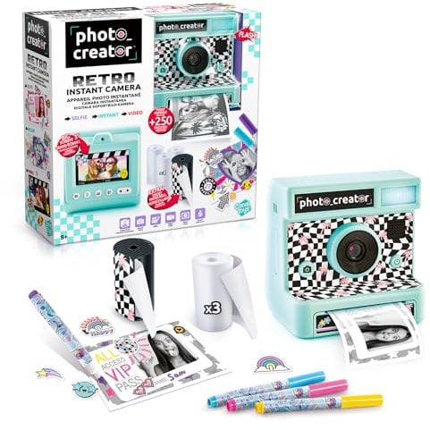 Canal Toys - Photo Creator - Cámara Instantánea Retro Azul con Flash para Imprimir Fotos +250 fotografías - Kit con Cable USB, Rotuladores y Pegatinas - CLK019