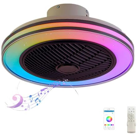Dobecd Ceiling Fan Light RGB Dimmable Flush Mount Ceiling Fan with Light Timer Alexa Remote Control Fan Lights 6 Speed Reversible Colour Changing LED Smart Silent Indoor Living Room Bedroom