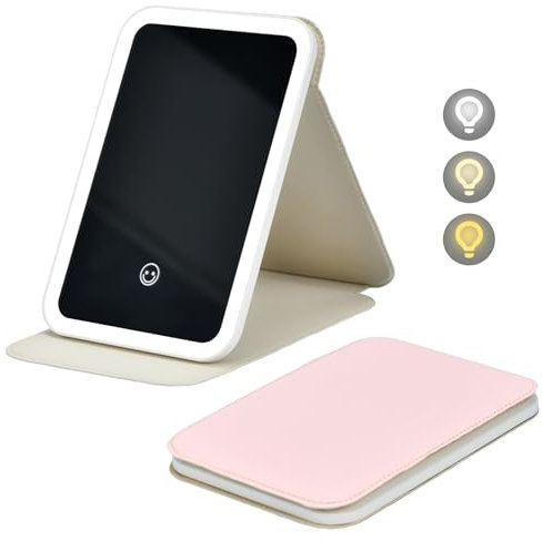 KINGOZOYI Miroir Portable Écran Tactile Miroir Voyage Miroir LED Maquillage éclairage 3 Couleurs Miroir Pliant 180°Ajustable 1200MAH USB Rechargeable Miroir (Rose)