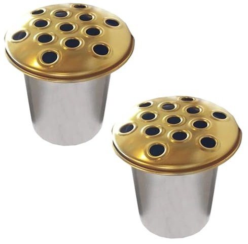 Memorial Grave Flower Pot - 12cm tall Sturdy Aluminium Grave Inserts for Headstones - Perfect for Funeral Flowers, Grave Vase (2 x Gold Lid)