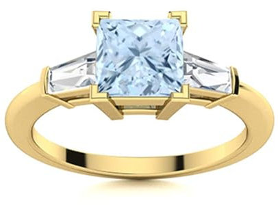MOONEYE 0,95 Karat quadratische Form Aquamarin-Edelstein Verlobungsring aus 925er-Sterlingsilber mit drei Steinen für Damen Gold Vermeil, 63
