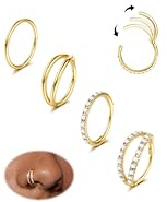 4PCS 18G Nasenpiercing Ring Ohrringe Chirurgenstahl Tragus Septum Piercing | CZ Clicker Ring Segmentring Conch Lippe Knorpel Doppelt Nasenring Hoop 8mm 10mm für Damen Herren Silber Gold