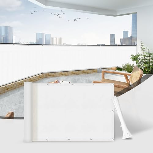 Sunnylaxx Brise Vue Balcon 90x800 cm,PES Ant- UV, Protection de la Vie privée et sécurité des balustrades de Balcon,Opaque Résistant,Blanc