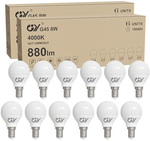 GY E14 LED Ultrahelle Energiespar Glühbirne, 8W Glühbirne E14, Ersetzt 60W lampe, G45/P45 LED Birne 880LM, 4000K Led Neutralweiss, 280° Abstrahlwinkel Energiesparlampe, Nicht Dimmbar, 12 Stück
