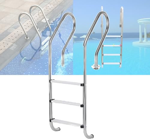 PLABNK Échelle De Piscine, Profondeur Maximale : 100-140 Cm, Charge : 350 Kg, Facile À Saisir, avec Main Courante/pédales/Bouchons en Caoutchouc/vis en Acier Inoxydable, pour Piscines,A