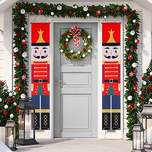 Nutcracker Christmas Decorations, Nutcracker Porch Signs 11.8 x 70.8 in, Outdoor Nutcracker Banner Life Size Soldier Model Nutcracker Banners for Front Door Xmas Décor (Red)