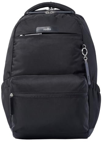 TOTTO - Mochila para Ordenador Portátil de 16 Pulgadas, Modelo Comfort, Capacidad 24 L, 2 Compartimentos, Bolsillos Botella, Correa para Maleta, Espaldar Ergonómico, Color Negro