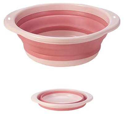 HUIBOHOU Folding Hand Wash Basin Multi-Functional Collapsible Washing Up Bowl Portable Washbasin Outdoor Travel Water Storage Basin (Pink, 21cm Dia, 7.5cm H)