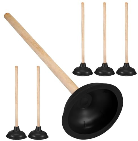 Lallisa 6 unidades de émbolo de inodoro resistente con mango de madera de 18 pulgadas de largo, ventosa de goma, émbolo de inodoro para baño, fuerte émbolo de fregadero para fijar inodoros obstruidos