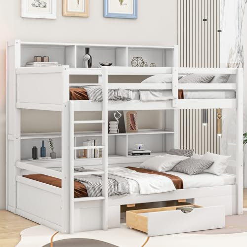 Lcoho Etagenbett, Kinderbett, Etagenbetten, Holzbett, mit Schubladen, mit Staufächern (Weiß)