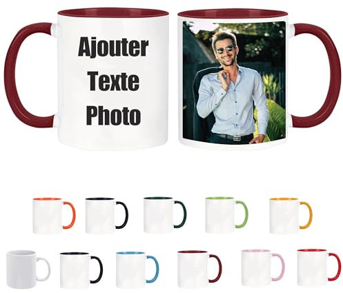 Tasse Personnalisable & Mug Personnalisé avec Votre Photo/Texte, Mugs et Tasses à Café, Tasse Personnalisée, Mug Personnalisé Photo, Cadeau Personnalisé Cadeau D'anniversaire (Bourgogne)