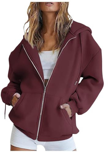 Famzuneu Kapuzenjacke Damen XXL, Sweatjacke Damen mit Kapuze Oversize Sweatshirt Jacke Zipper Hoodie Y2K Kapuzenjacke Langarm Sweatshirt Sport Style Casual Kapuzenpullover mit Reißverschluss