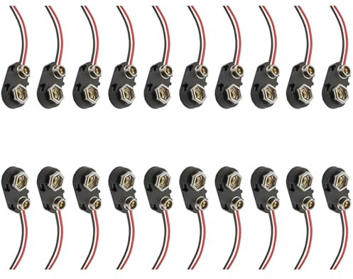 Connettore a Clip per Batteria da 9V,Attacco Pila 9V,Supporto Connettore Clip per batteria 9v,Connettori per batteries connettore clips batterias con Cavi Volanti da 100 MMTipo I,20 Pezzi