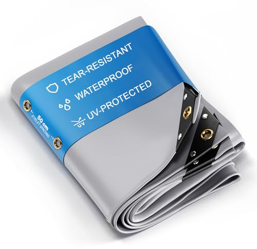 UMBRELLA® Premium Abdeckplane Wasserdicht [150x500cm] – UV Beständige [450g/m²] LKW Plane mit Ösen, PVC Gewebeplane für Holz, Garten, Dach & BAU – Winterfeste Schutzplane – Grau – 7,5m²