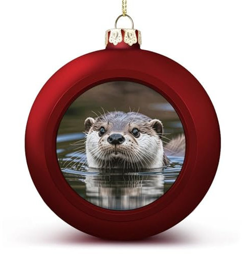 1 x niedliche Otter-bedruckte rote Weihnachtskugel, Weihnachtsbaumschmuck, hängende Kugeln, Ornamente für Weihnachtsbäume, Geburtstag, Hochzeit, Party, Dekoration, Neujahr