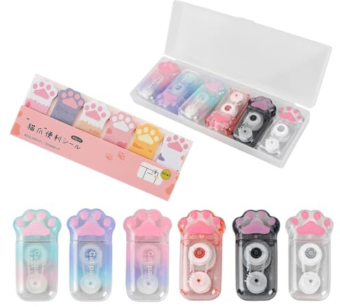 Katzenpfoten korrekturband, 6 Stück Korrekturroller Mini Cute Kawaii Set, Correction Tape Pen Katze Klaue Korrekturmaus mit Kawaii Haftnotizen Mini-korrekturband Schule Liefert (6x5mm)
