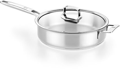 BRA Signature | Guisera con tapa 28 cm, Sin Antiadherente, Acero Inoxidable 18/10, Full Induction, Compatible con todas fuentes de calor, Incluida Inducción, Mango y Asas Acero Inoxidable