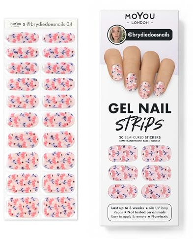 MOYOU LONDON Semi Cured Gel Nail Strips - 20 Pcs Long Lasting Nail Wraps | Cures in Sunlight or UV LED Lamp; Stretchable, Easy to Apply & Remove, Premium Long Lasting Vegan & Cruelty Free Stickers