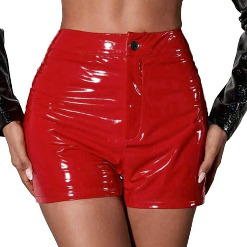 Damen Pu Hotpants Kurze Blitzhosenrock Kurz Schwarze Shorts Lack Rock Ledershorts Leder Für Schwarz