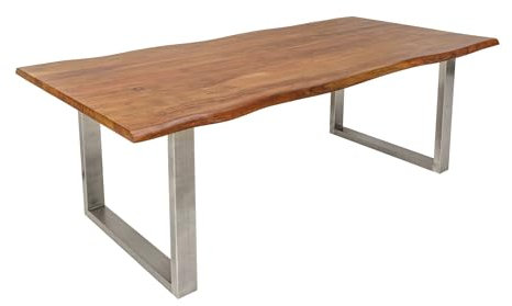 Baumkantentisch Industriedesign Esstisch Akazie Holz Metall in Natur Honig Finish Silber 180 x 90 x 75 cm (LxBxH) Esszimmertisch