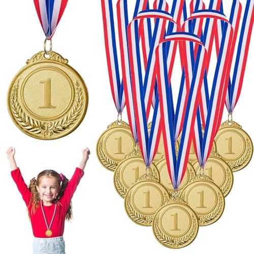 Shengruili 10 Stück Gewinner Medaillen Gold,Medaillen Metall,Medaille Gold für Kinder,Medaillen Kindergeburtstag,Prizzes Sportstag und Spielzeug Wettbewerb Auszeichnungen