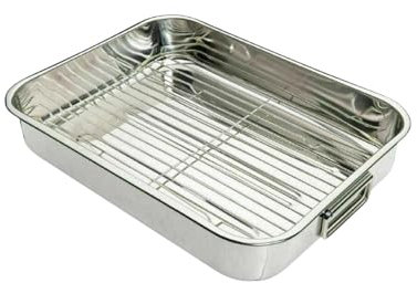Roasting Pan with Rack Stainless Steel Baking Trays Heavy-Duty Roasting Tin Tray for Oven | Dishwasher Safe & Warp-Resistant, Small – 27 x 20 cm Silver