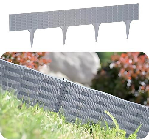 GARDENIX 3.9m Rattanoptik Rasenkante Kunststoff 5 Module - Beetumrandung Garten, Beeteinfassung Grau, Beetbegrenzung, Flexible Blumenbeet Umrandung, Beetzaun, Gartenpalisade Rattan, Beetkanten