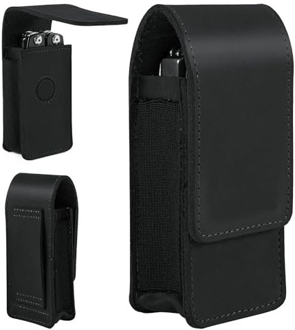 Multitool Tasche Leder, Multitool Tasche für Molle Gürtel, EDC Gürteltasche, Messertasche für Gürtel, Magnetischer Verschluss EDC Gürtel Organizer, Multitool Halter Ersatz, Schwarz