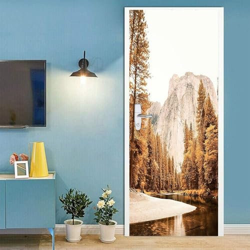 Stickers Porte Paysage D'automne Autocollant Porte Paysage Naturel 3D Auto-adhésif Sticker Meuble Papier Peint Autocollants de Décoration Poster 90x210 cm G/T823