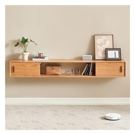 Banc TV Meuble TV flottant en chêne, meuble TV mural, console multimédia de divertissement avec portes coulissantes, étagère TV flottante for salon, chambre à coucher Meuble TV(1600x250x250mm)